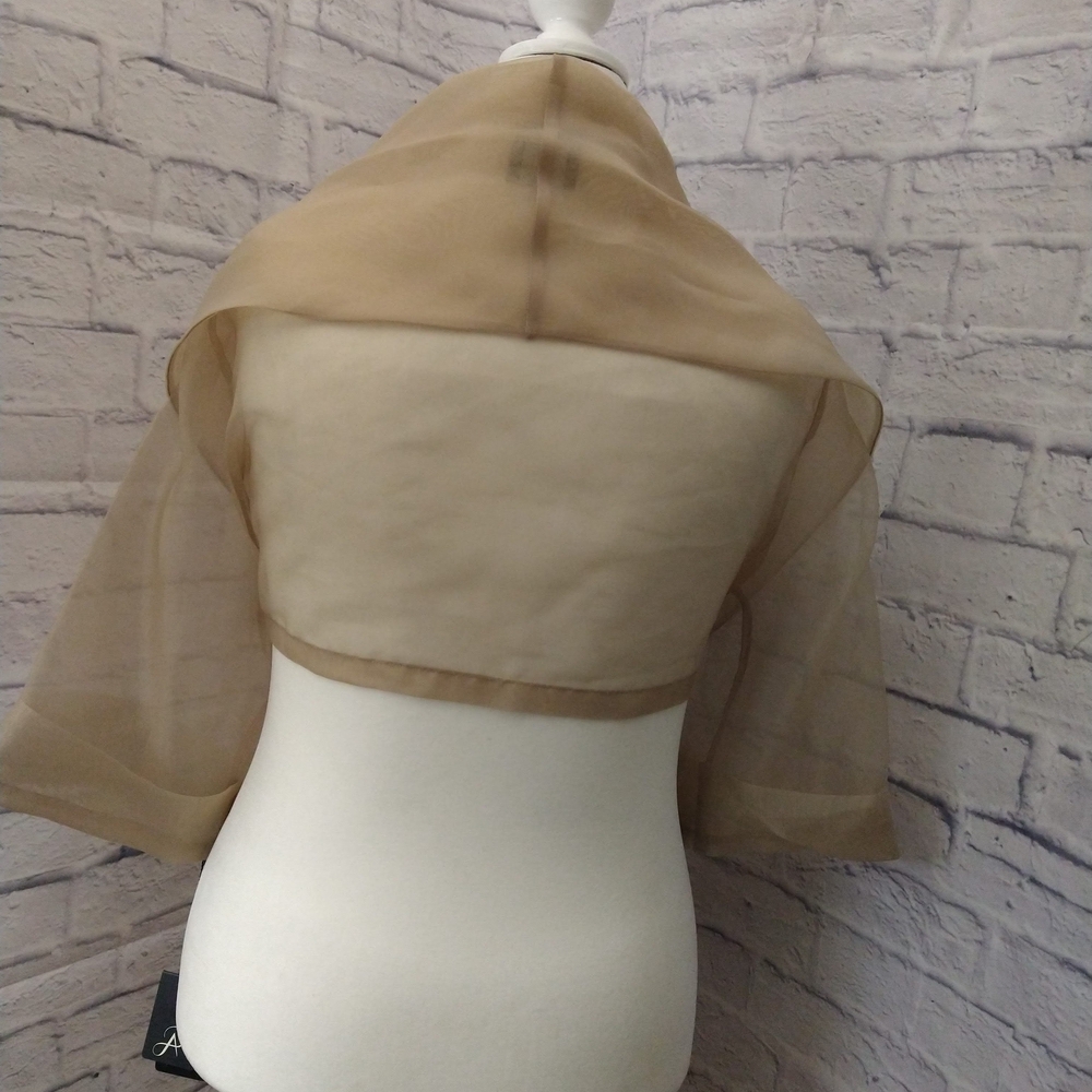 Adrianna Papell Sheer Tan Wrap Jacket - Picture 2 of 6